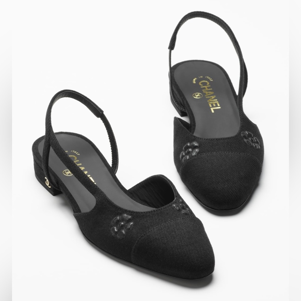 Chanel Black Denim Slingback